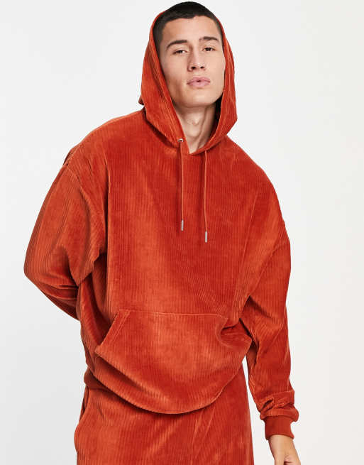 ASOS DESIGN - Oversized hoodie van geribbeld velours in tabaksbruin, deel van co-ord set