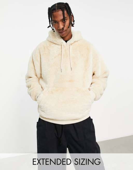 ASOS DESIGN - Oversized hoodie van imitatiebont in beige