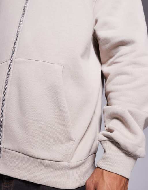 ASOS DESIGN - Oversized hoodie van premium 400gsm zware stof met ritssluiting in beige, 2 van 4