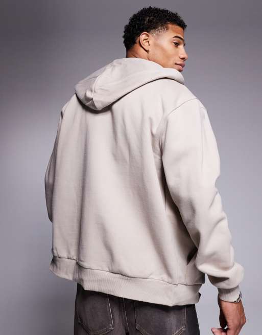 ASOS DESIGN - Oversized hoodie van premium 400gsm zware stof met ritssluiting in beige, 3 van 4