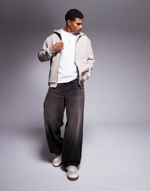 ASOS DESIGN - Oversized hoodie van premium 400gsm zware stof met ritssluiting in beige, 4 van 4