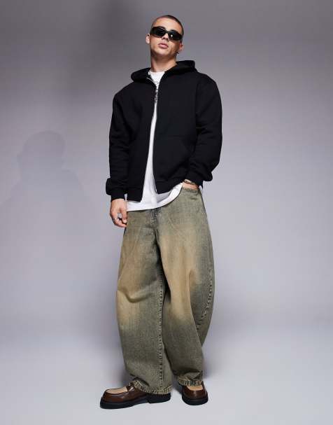 ASOS DESIGN - Oversized hoodie van premium 400gsm zware stof met ritssluiting in zwart - view 1