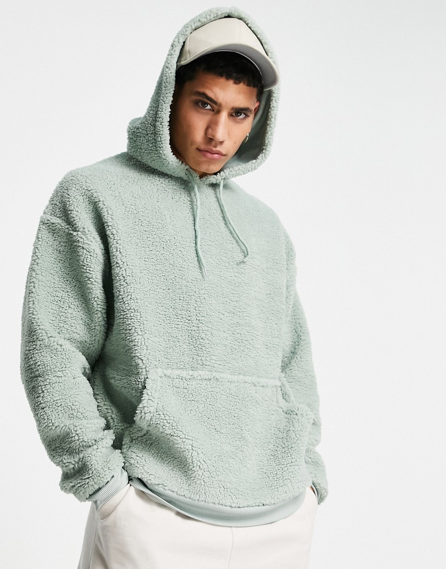 ASOS DESIGN - Oversized hoodie van teddy-borg in groen