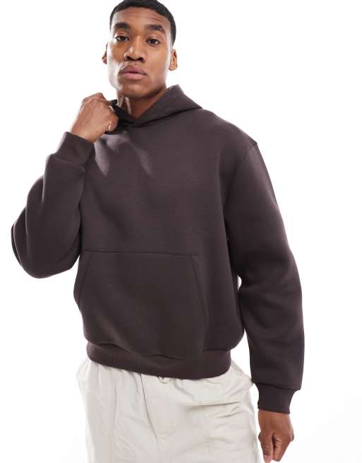 ASOS DESIGN - Oversized hoodie van zware scubastof met rechte pasvorm in bruin