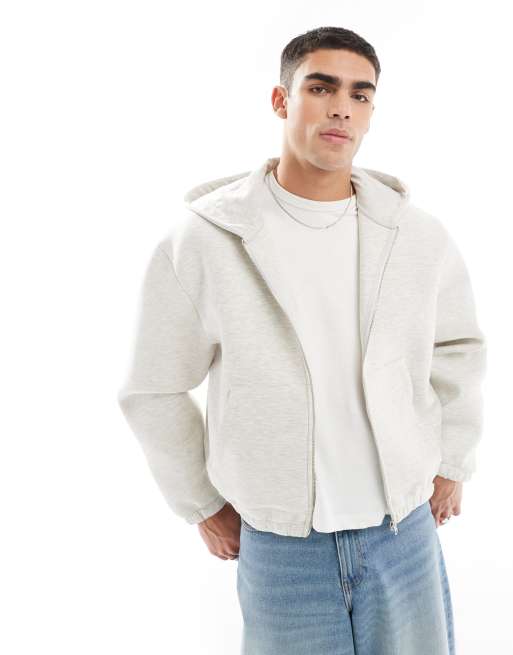 ASOS DESIGN - Oversized hoodie van zware stof in scubastijl met rits in gemêleerd wit, 3 van 4