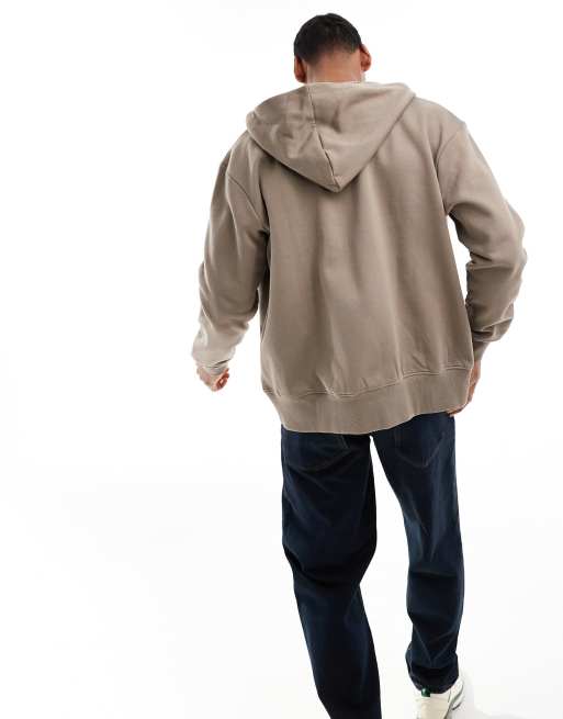 ASOS DESIGN - Oversized hoodie van zware stof met rits in beige, 3 van 4