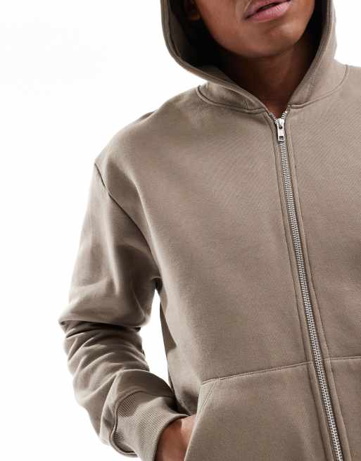 ASOS DESIGN - Oversized hoodie van zware stof met rits in beige, 4 van 4