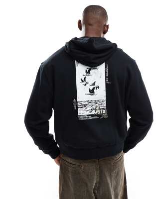 oversized hoodie with back print in black