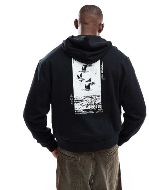 ASOS DESIGN oversized hoodie with back print in black - view 1