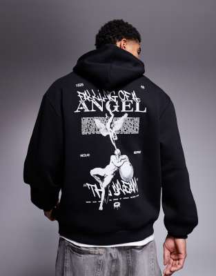 oversized hoodie with back print in black