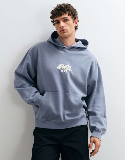 ASOS DESIGN oversized hoodie with back print in blue, 2 of 9
