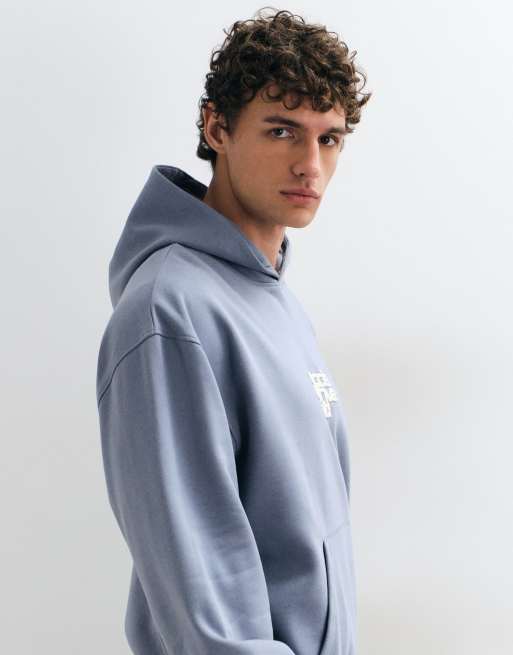 ASOS DESIGN oversized hoodie with back print in blue, 4 of 9