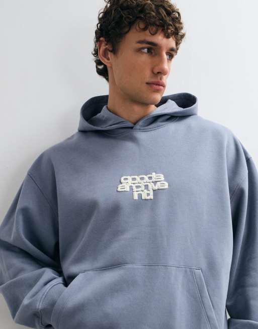 ASOS DESIGN oversized hoodie with back print in blue, 5 of 9