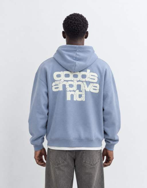 ASOS DESIGN oversized hoodie with back print in blue, 6 of 9