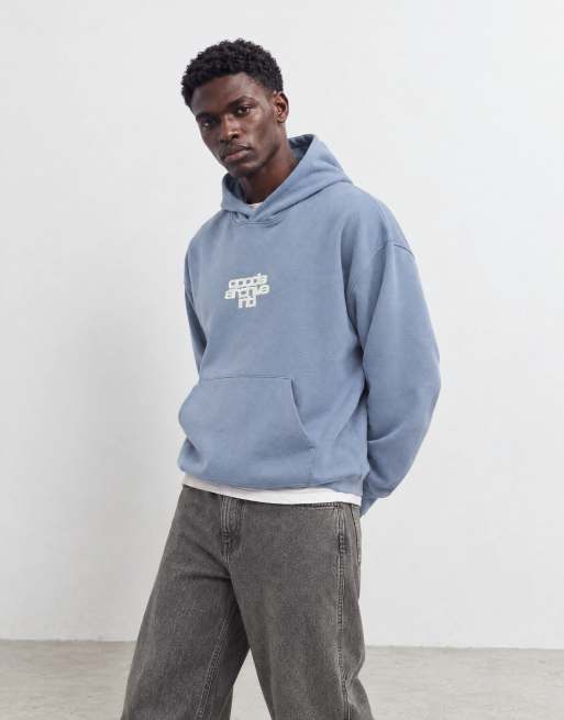 ASOS DESIGN oversized hoodie with back print in blue, 7 of 9