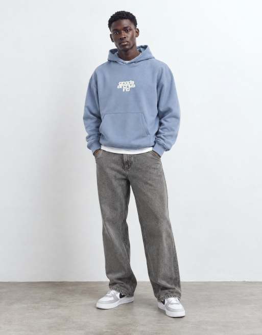 ASOS DESIGN oversized hoodie with back print in blue, 8 of 9