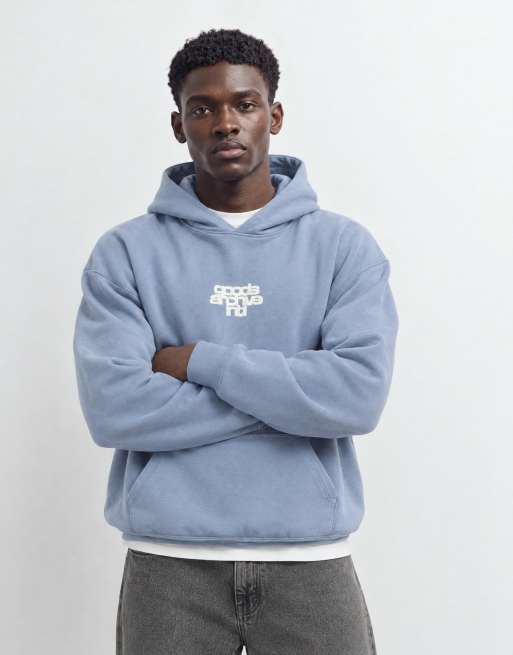 ASOS DESIGN oversized hoodie with back print in blue, 9 of 9
