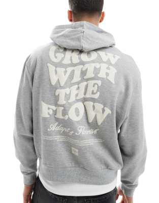 oversized hoodie with back print in gray heather