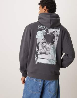 Asos Design Oversized Hoodie With Back Print In Gray