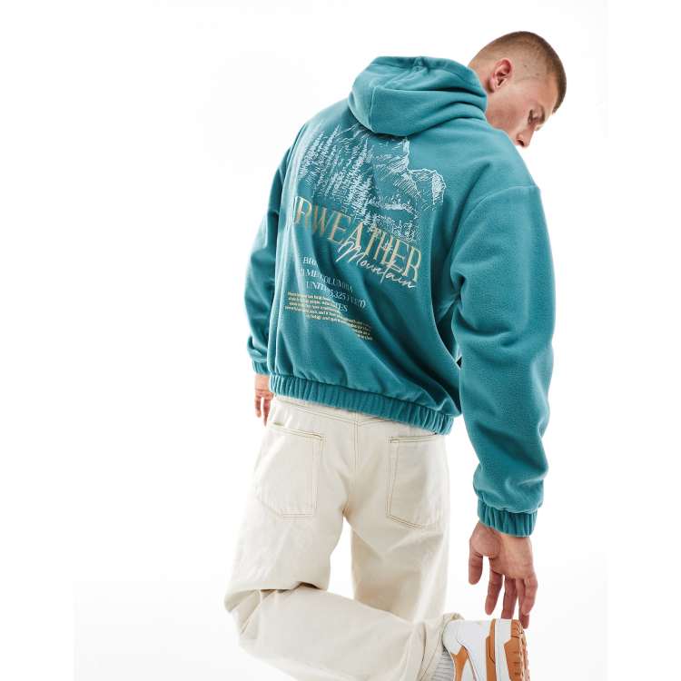 ASOS DESIGN oversized hoodie with back print in teal fleece | ASOS