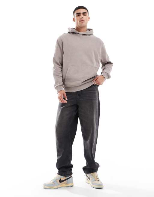 ASOS DESIGN oversized hoodie with back print in washed brown, 4 of 4