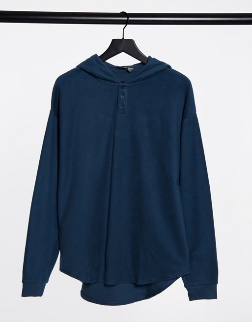 ASOS DESIGN oversized hoodie with buttons in navy reverse fleece