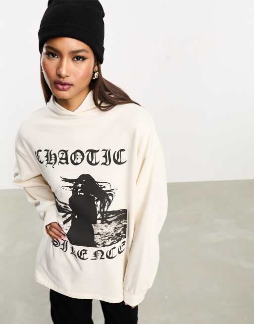 ASOS DESIGN oversized hoodie with chaotic silence indie graphic in