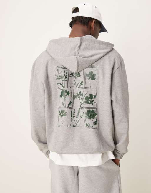 ASOS DESIGN oversized hoodie with chest and back print in gray heather