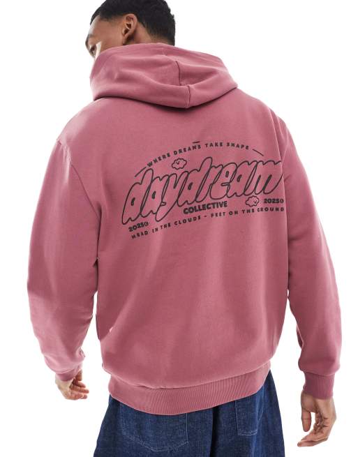 ASOS DESIGN oversized hoodie with chest and back print in pink