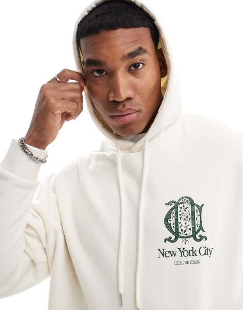 ASOS DESIGN oversized hoodie with chest print in off white - view 1