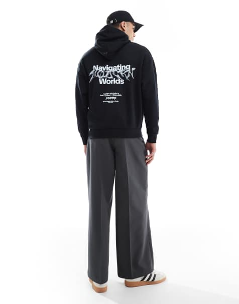 ASOS DESIGN oversized hoodie with chrome print in black - view 1