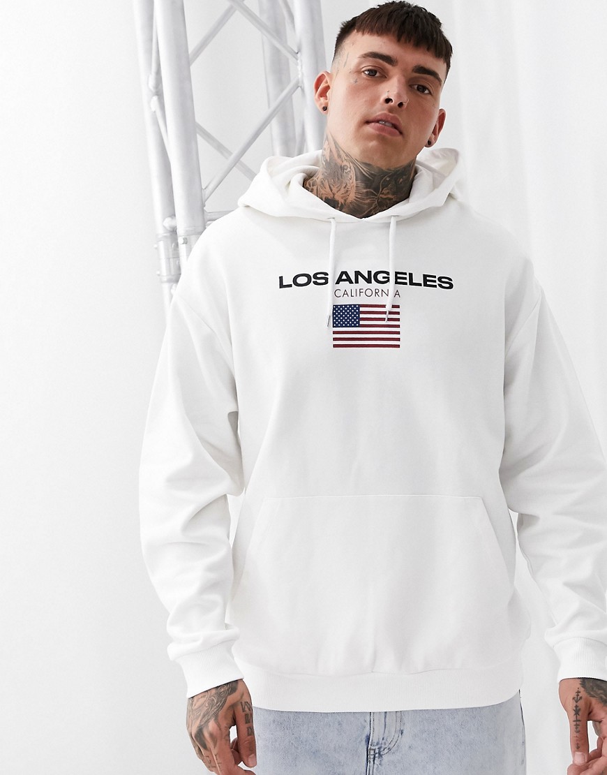 ASOS DESIGN oversized hoodie with city print in white