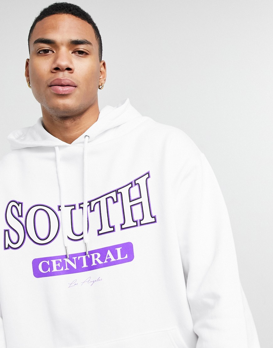 Asos Design Oversized Hoodie With Vintage Chest Print-grey