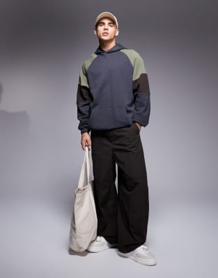 Asos Design Oversized Hoodie With Color Block In Khaki-green
