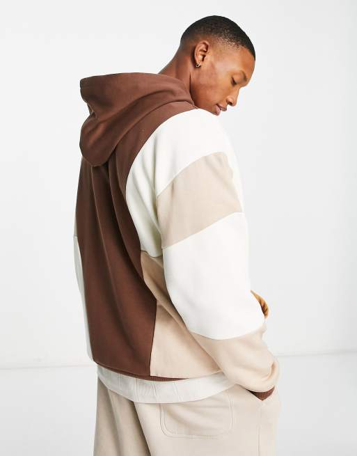 ASOS DESIGN oversized hoodie with colour block in brown