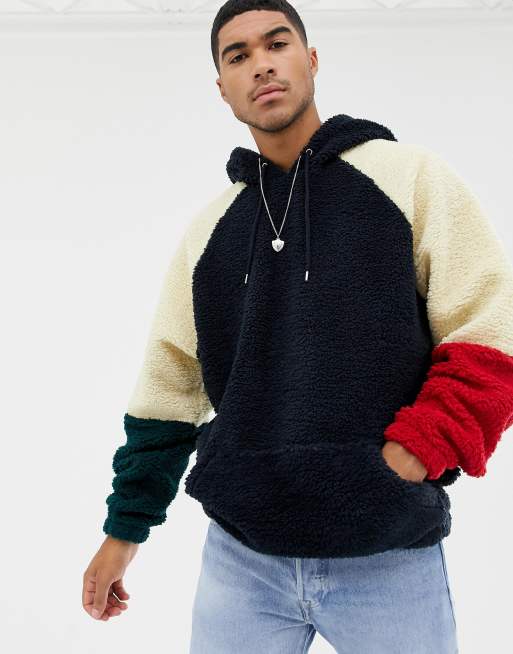 Colour block teddy clearance hoodie