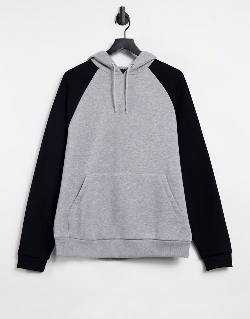 ASOS DESIGN oversized hoodie with contrast black sleeves in gray heather-Grey