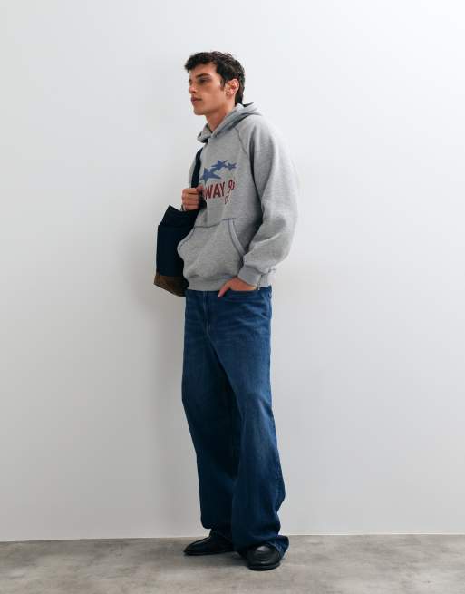 ASOS DESIGN oversized hoodie with contrast coverstitch and pigment print in grey, 2 of 5