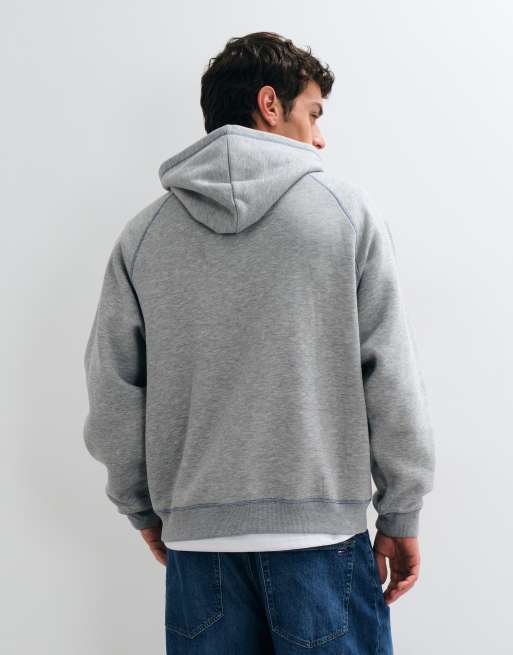 ASOS DESIGN oversized hoodie with contrast coverstitch and pigment print in grey, 3 of 5