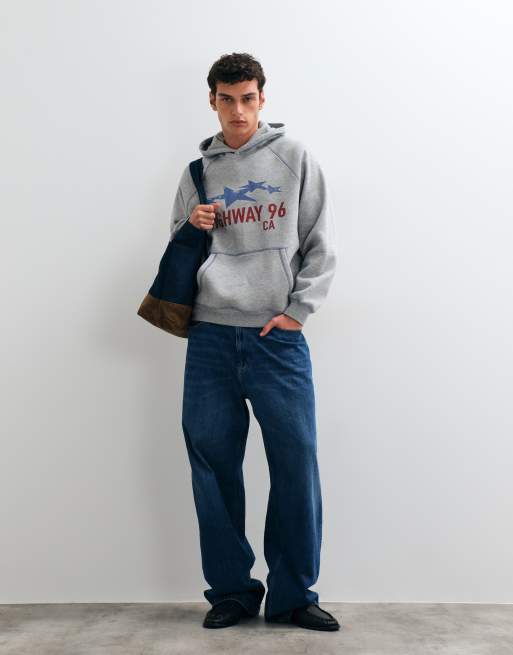 ASOS DESIGN oversized hoodie with contrast coverstitch and pigment print in grey, 5 of 5