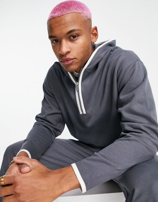 ASOS DESIGN oversized hoodie with contrast piping in dark gray - part ...