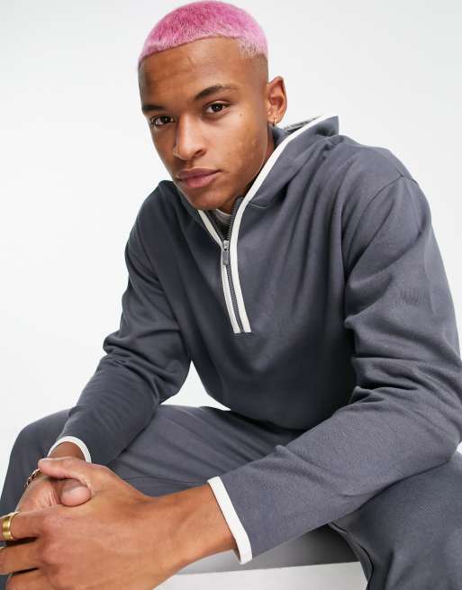 ASOS DESIGN oversized hoodie with contrast piping in dark grey (part of a set)