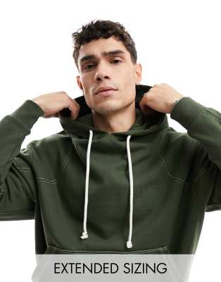 Asos Design Oversized Hoodie With Contrast Stitching In Khaki-green