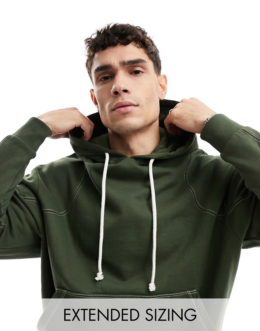 ASOS DESIGN oversized hoodie with contrast stitching in khaki-Green