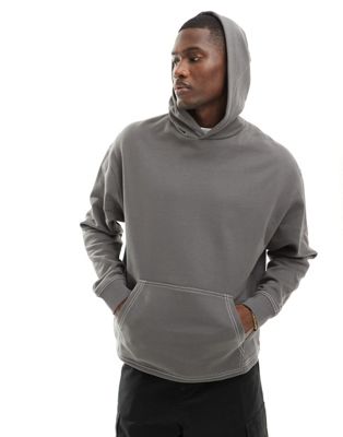 Asos Design Oversized Hoodie With Contrast Stitching In Washed Black-gray