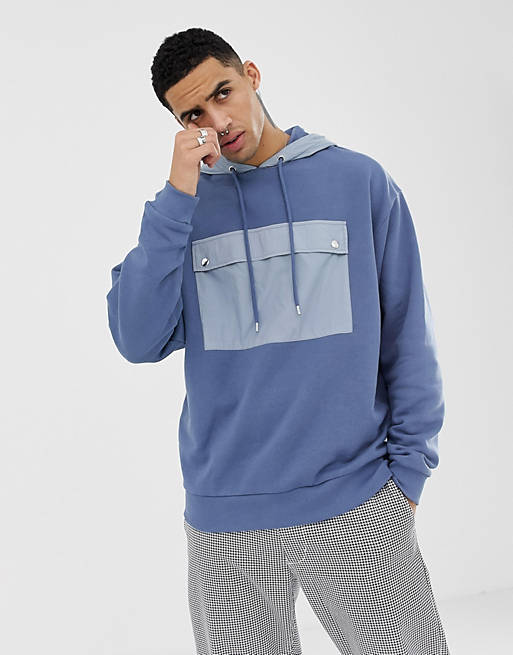 ASOS DESIGN oversized hoodie with contrast woven pocket and hood in ...
