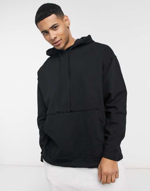 ASOS DESIGN oversized hoodie with curved hem in black BLACK