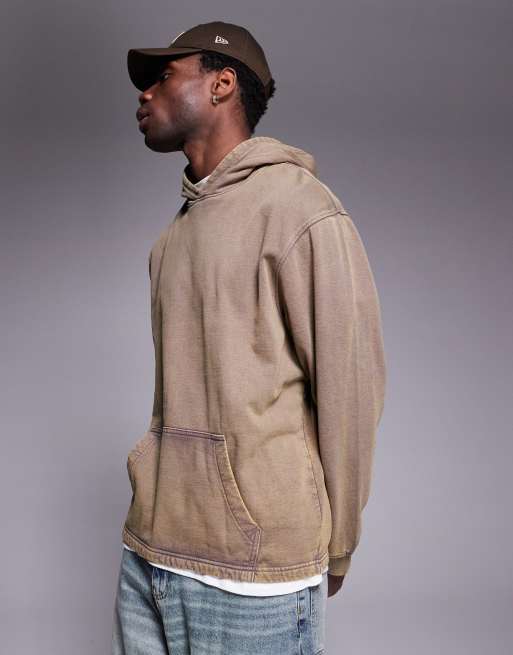 ASOS DESIGN oversized hoodie with cut and sew detail in washed brown