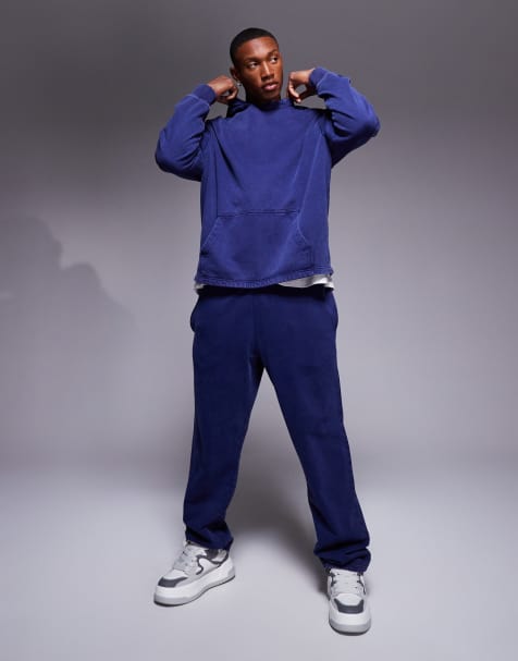 ASOS DESIGN oversized hoodie with cut and sew detail in washed navy (part of a set) - view 1