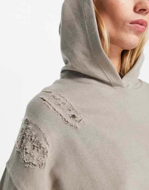 ASOS DESIGN oversized hoodie with distressing in neutral - part of a set